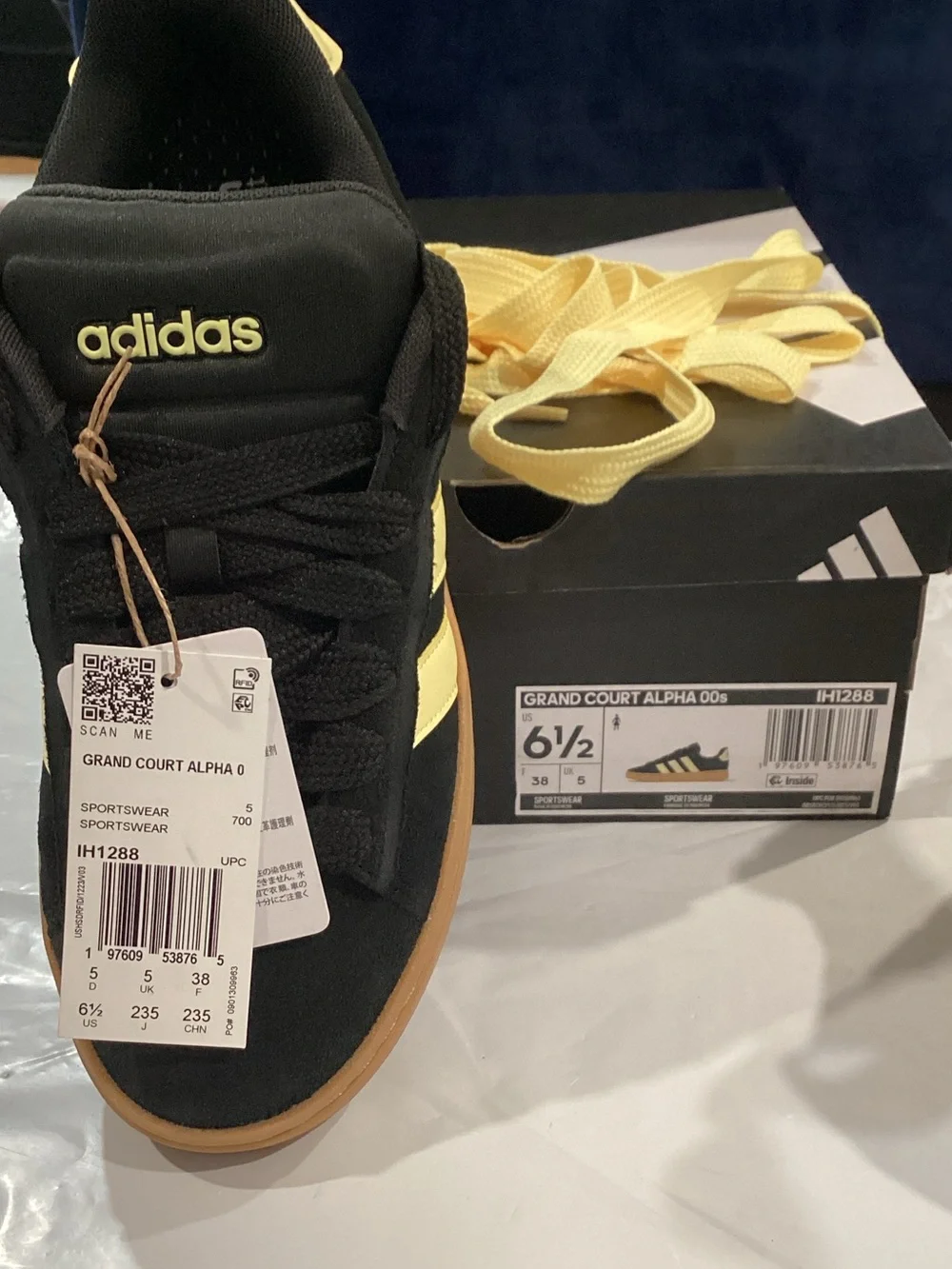 adidas Grand Court Alpha 00s Sneakers Black Yellow Gum Sole Women’s 6.5 NIB
